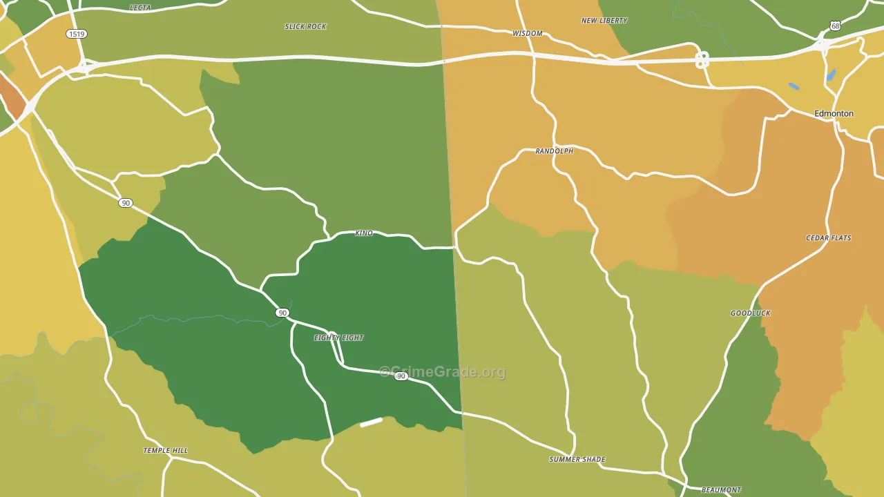 Beaumont, KY Map of Theft Rates