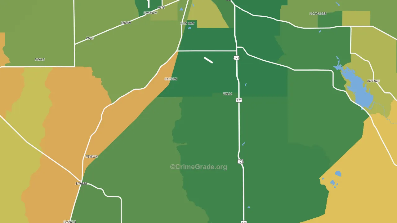 Beauregard Parish, LA Map of Theft Rates
