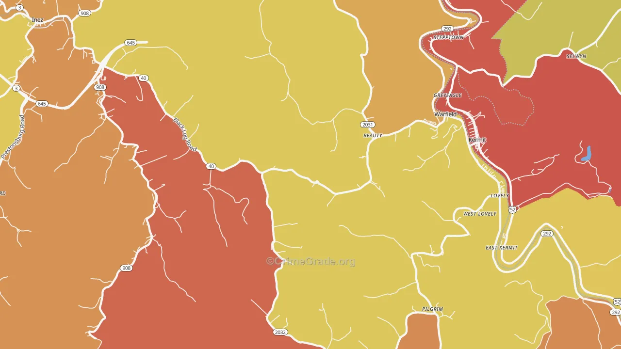 Beauty, KY Map of Theft Rates
