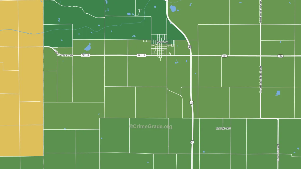 Beaver City, IN Map of Theft Rates