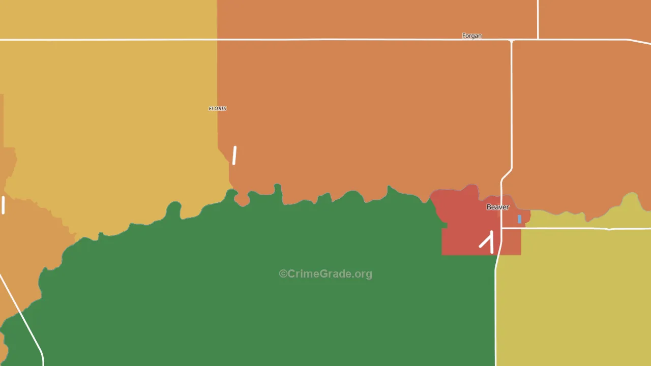 Beaver County, OK Map of Theft Rates