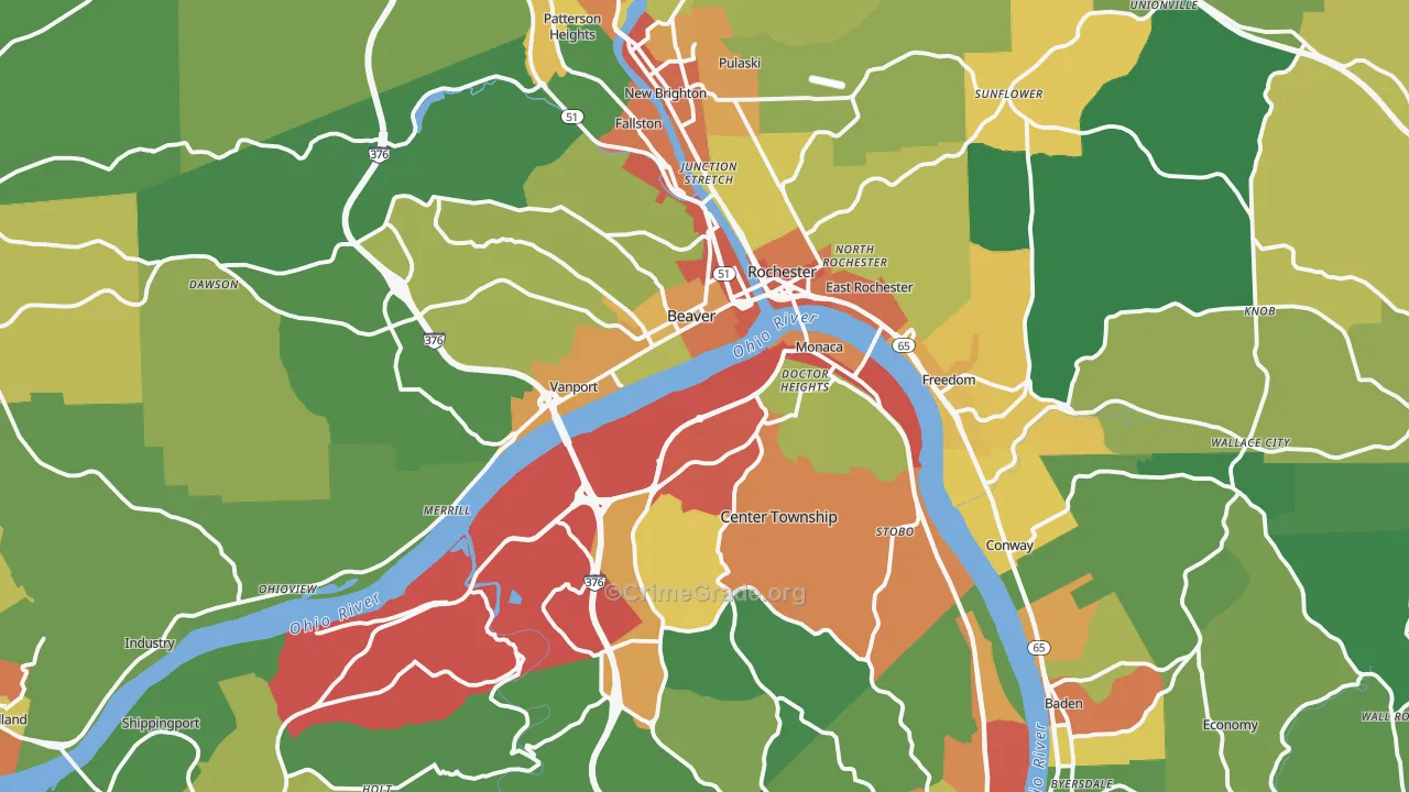 Beaver County, PA Map of Theft Rates