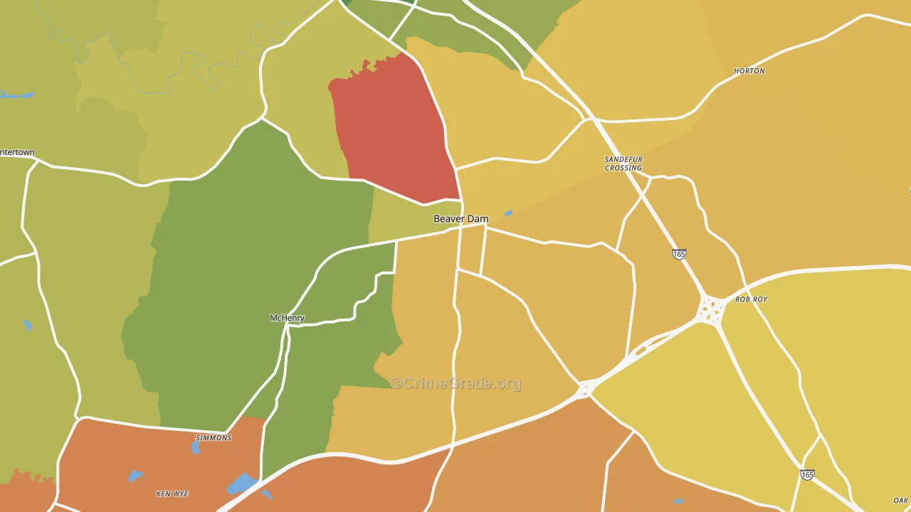 Beaver Dam, KY Map of Theft Rates