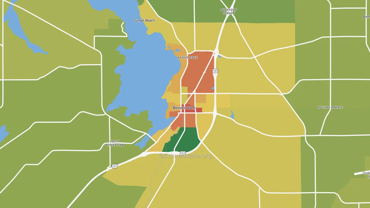 Beaver Dam, WI Map of Theft Rates