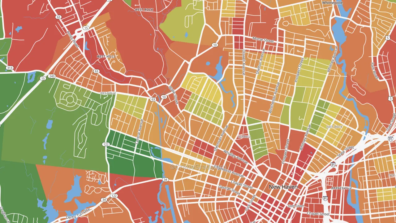 Beaver Hills, New Haven, CT Map of Theft Rates