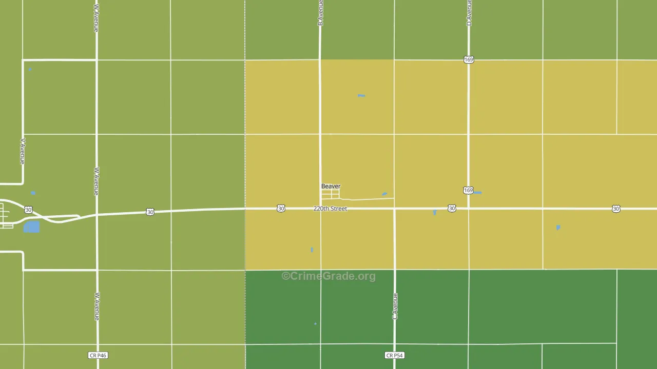 Beaver, IA Map of Theft Rates