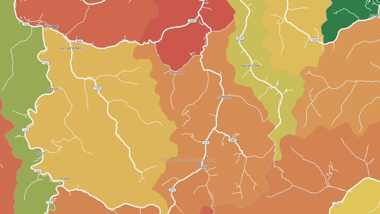Beaver, KY Map of Theft Rates