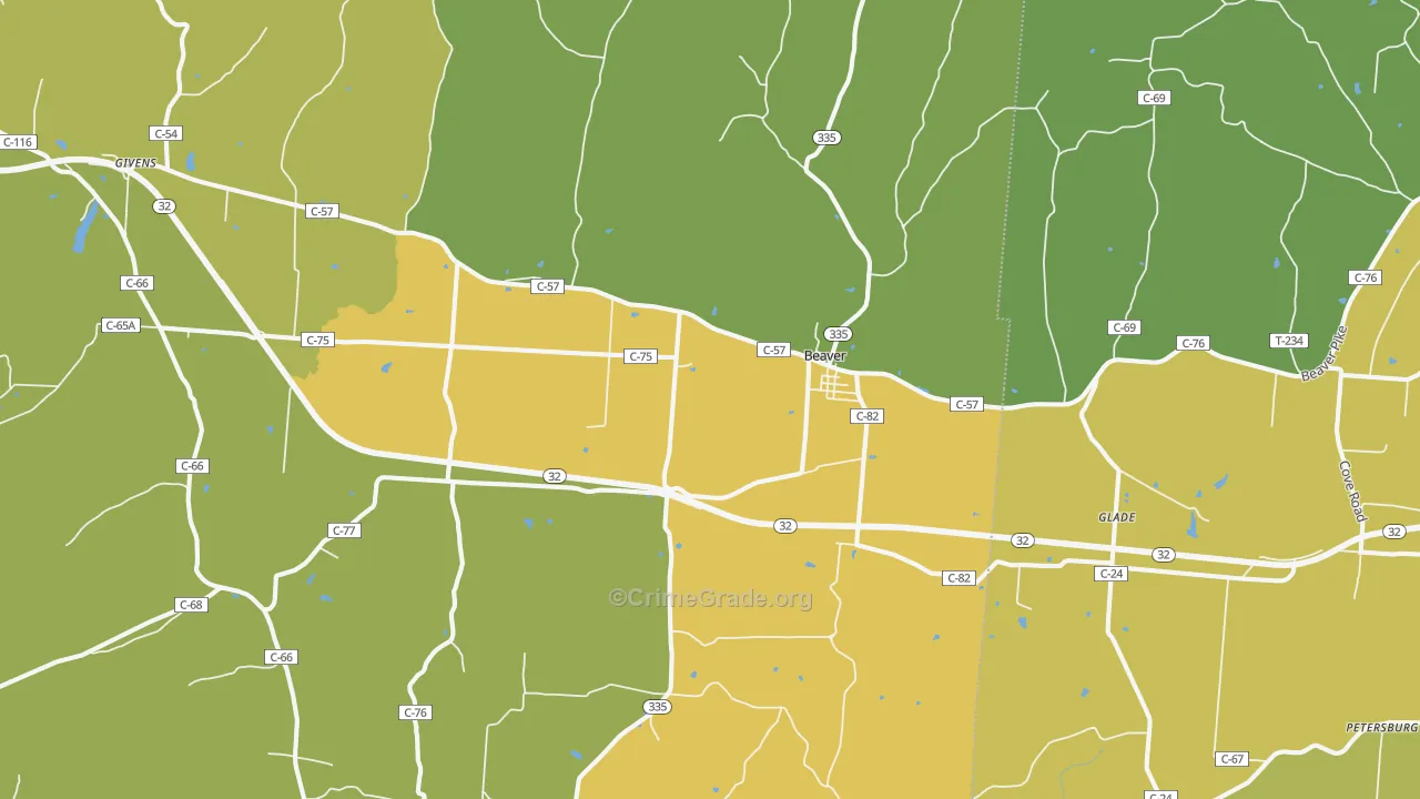 Beaver, OH Map of Theft Rates