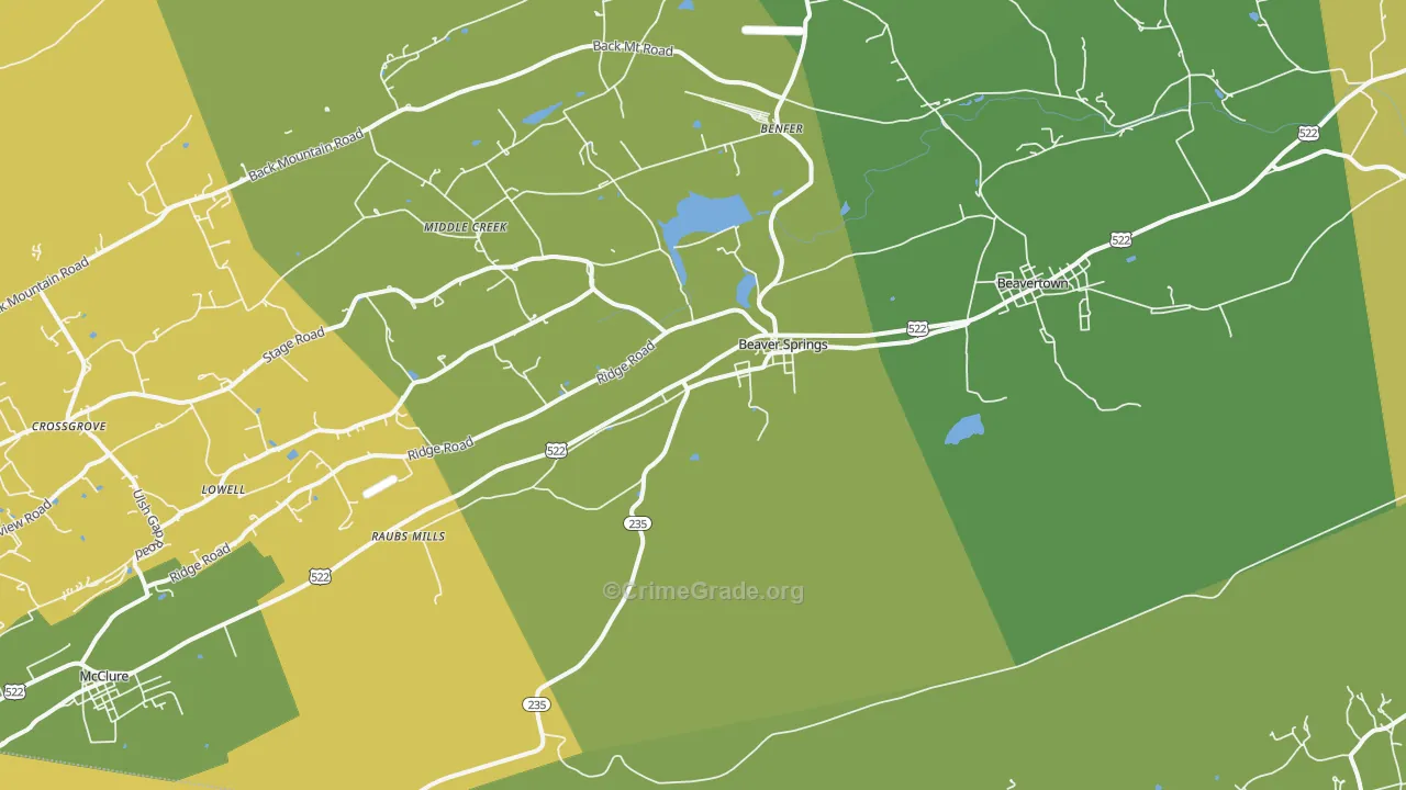 Beaver Springs, PA Map of Theft Rates