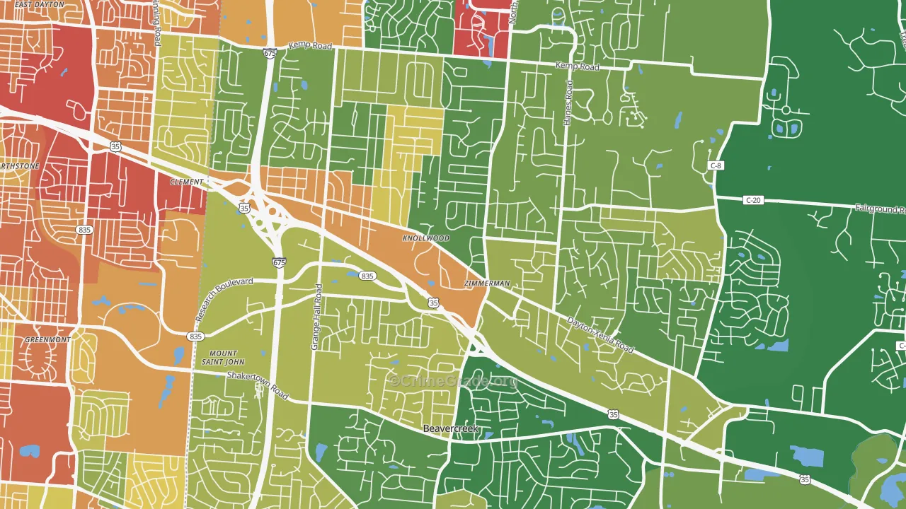 Beavercreek, OH Map of Theft Rates