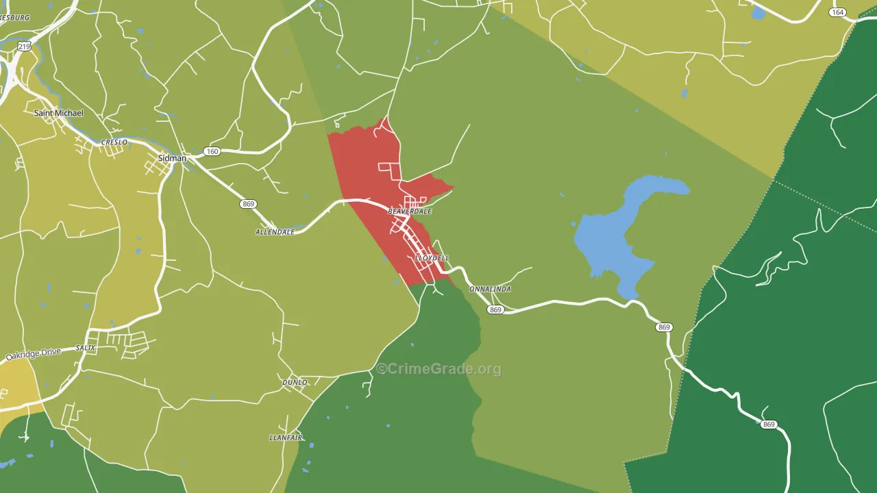 Beaverdale, PA Map of Theft Rates