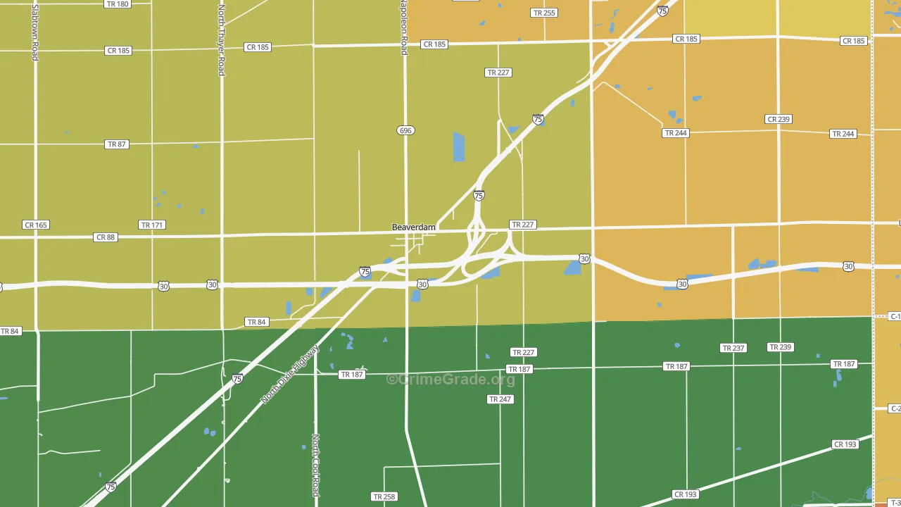 Beaverdam, OH Map of Theft Rates
