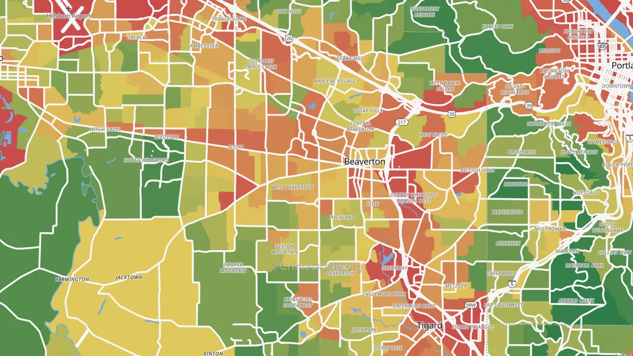 Beaverton, OR Map of Theft Rates