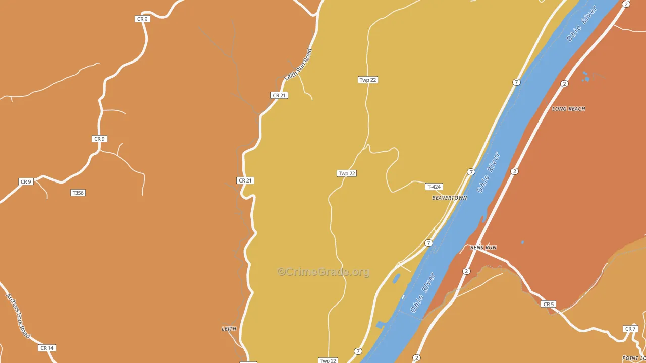 Beavertown, OH Map of Theft Rates