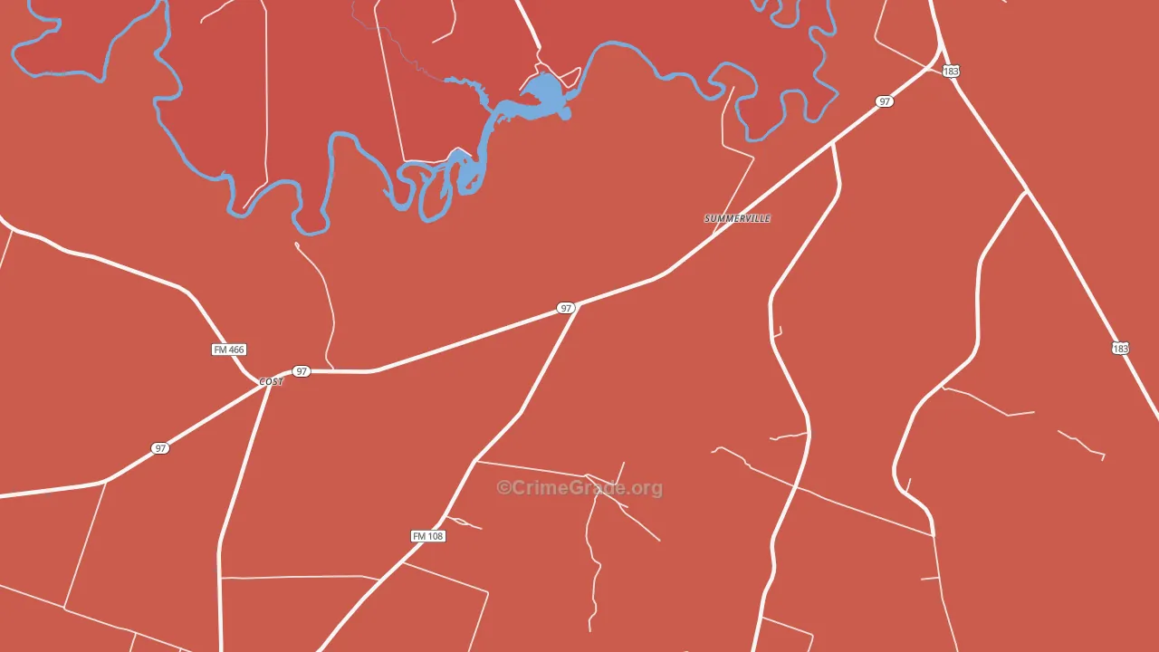 Bebe, TX Map of Theft Rates
