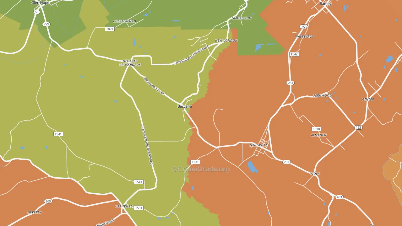 Beccaria, PA Map of Theft Rates
