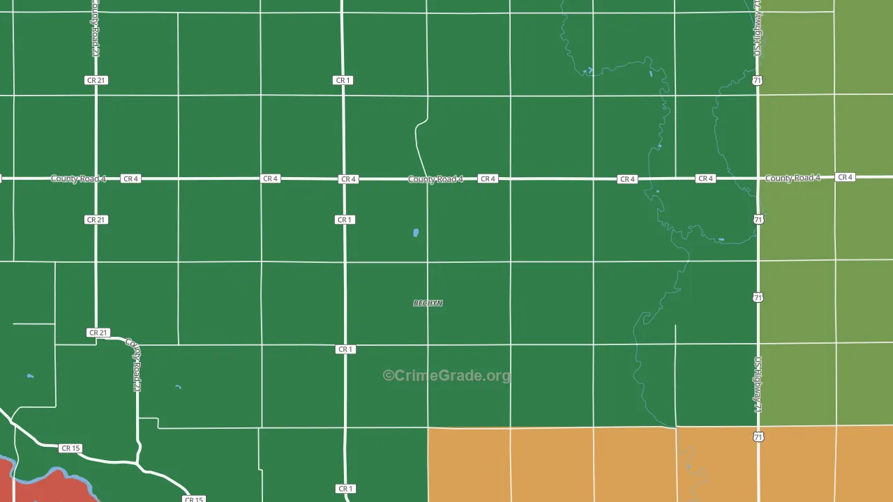 Bechyn, MN Map of Theft Rates