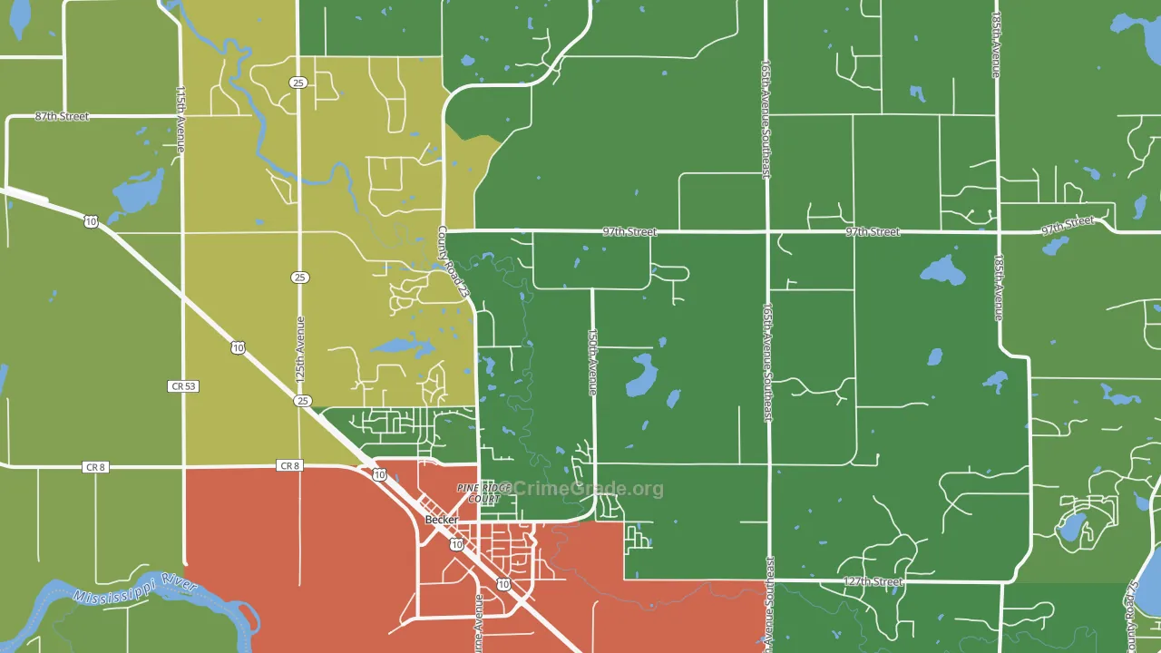 Becker, MN Map of Theft Rates