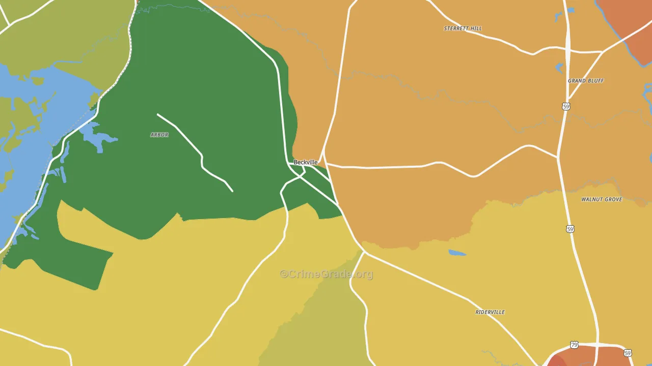 Beckville, TX Map of Theft Rates