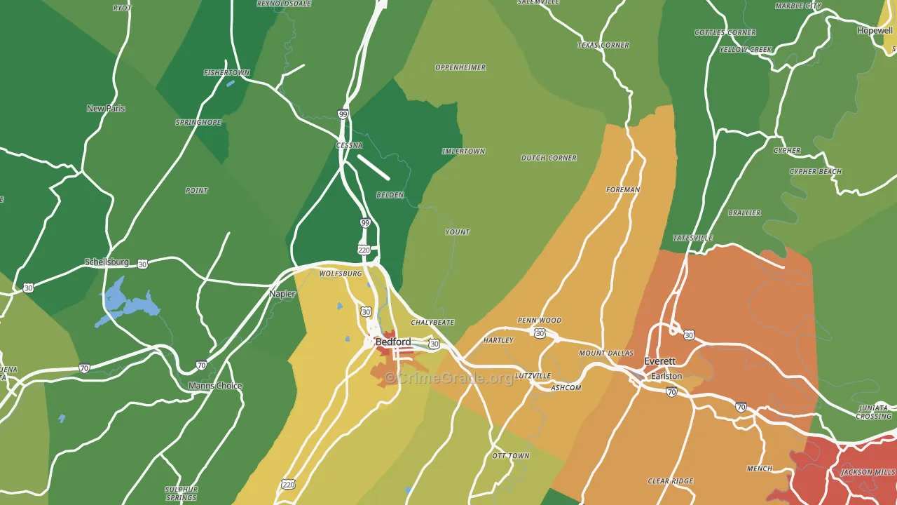 Bedford County, PA Map of Theft Rates