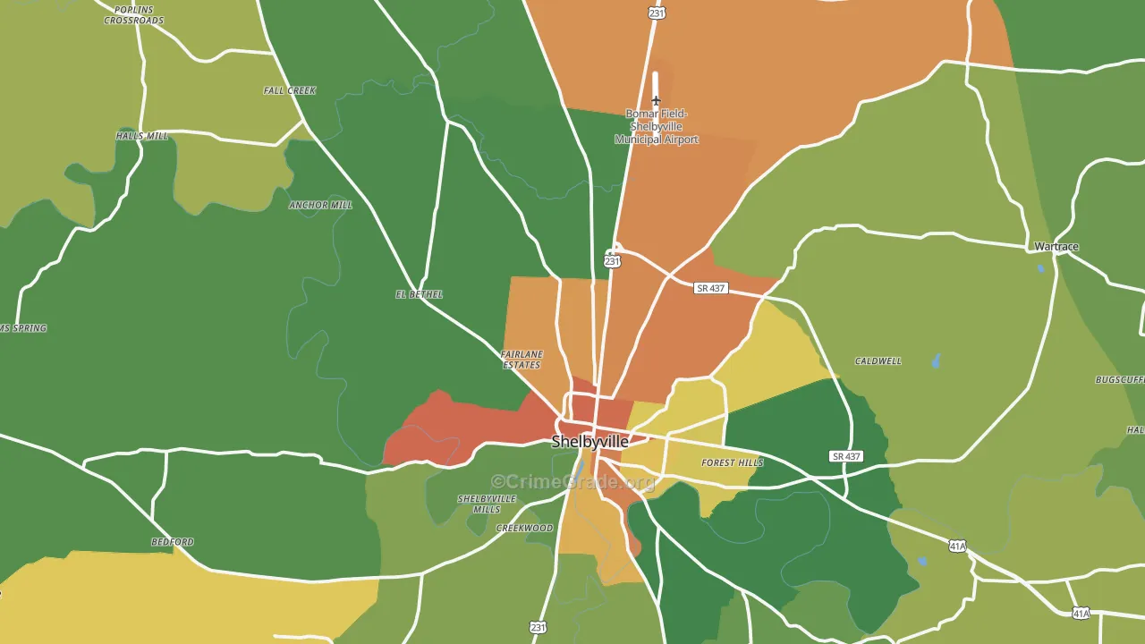 Bedford County, TN Map of Theft Rates