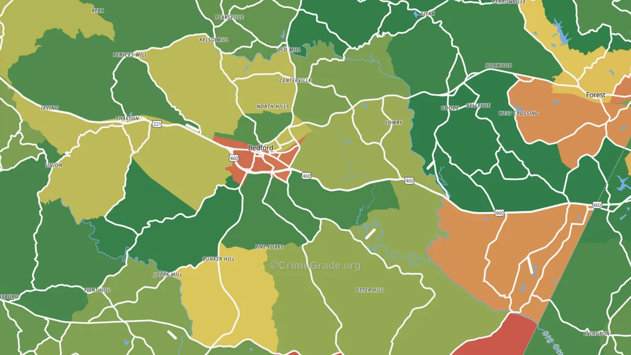 Bedford County, VA Map of Theft Rates