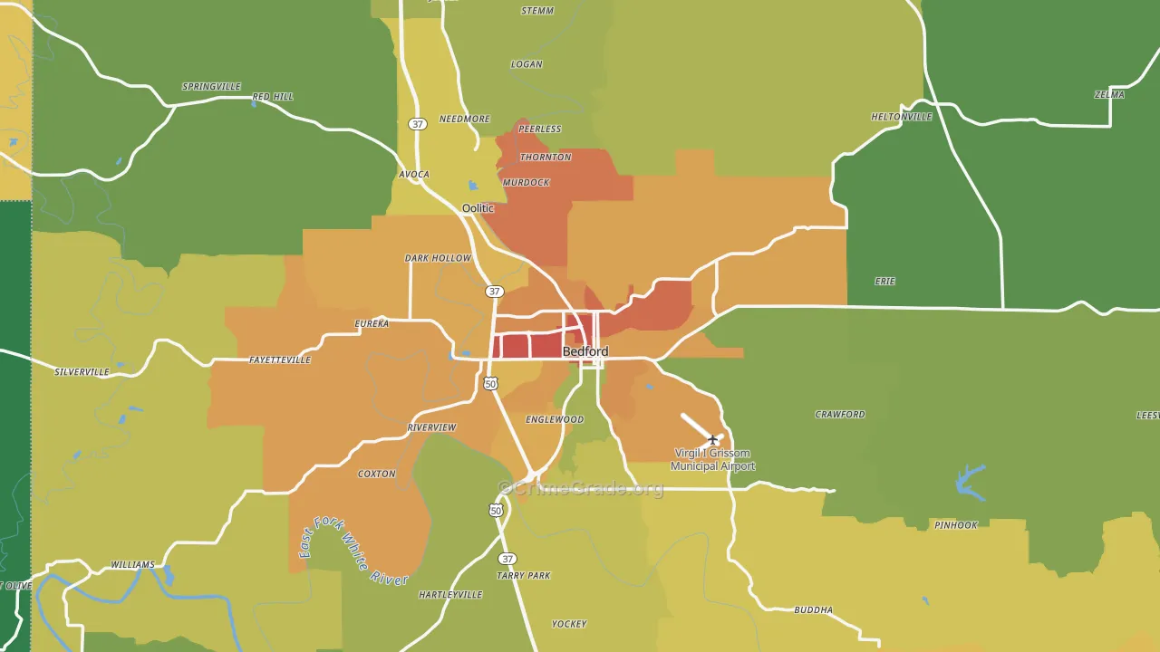 Bedford, IN Map of Theft Rates