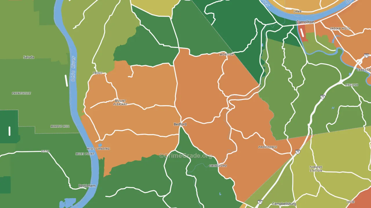 Bedford, KY Map of Theft Rates