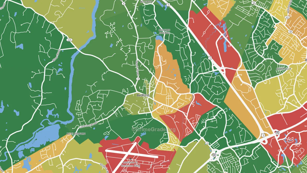 Bedford, MA Map of Theft Rates