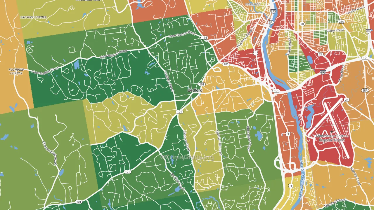 Bedford, NH Map of Theft Rates