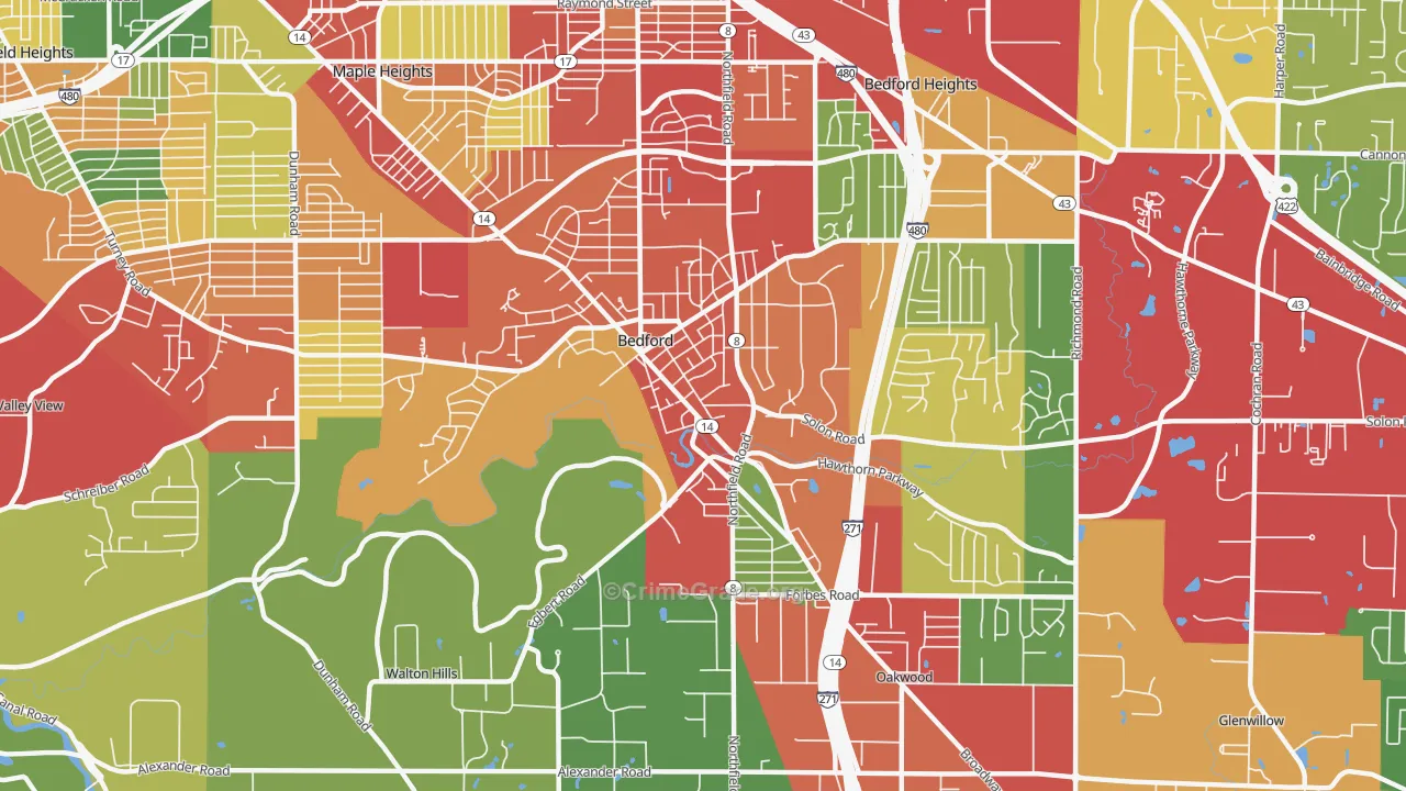 Bedford, OH Map of Theft Rates