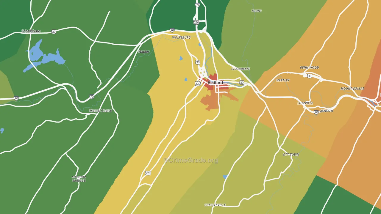 Bedford, PA Map of Theft Rates