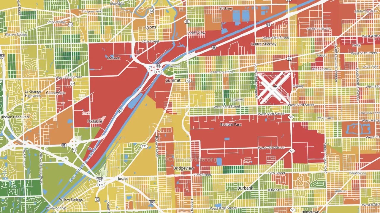 Bedford Park, IL Map of Theft Rates