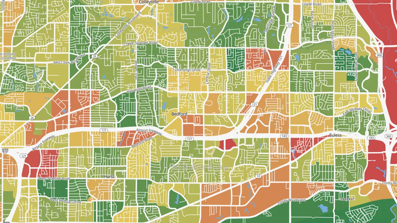 Bedford, TX Map of Theft Rates