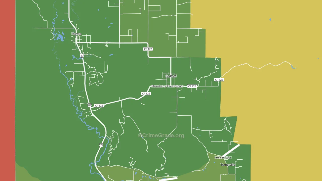 Bedford, WY Map of Theft Rates