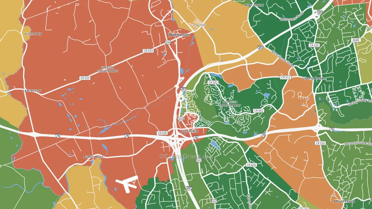 Bedminster, NJ Map of Theft Rates