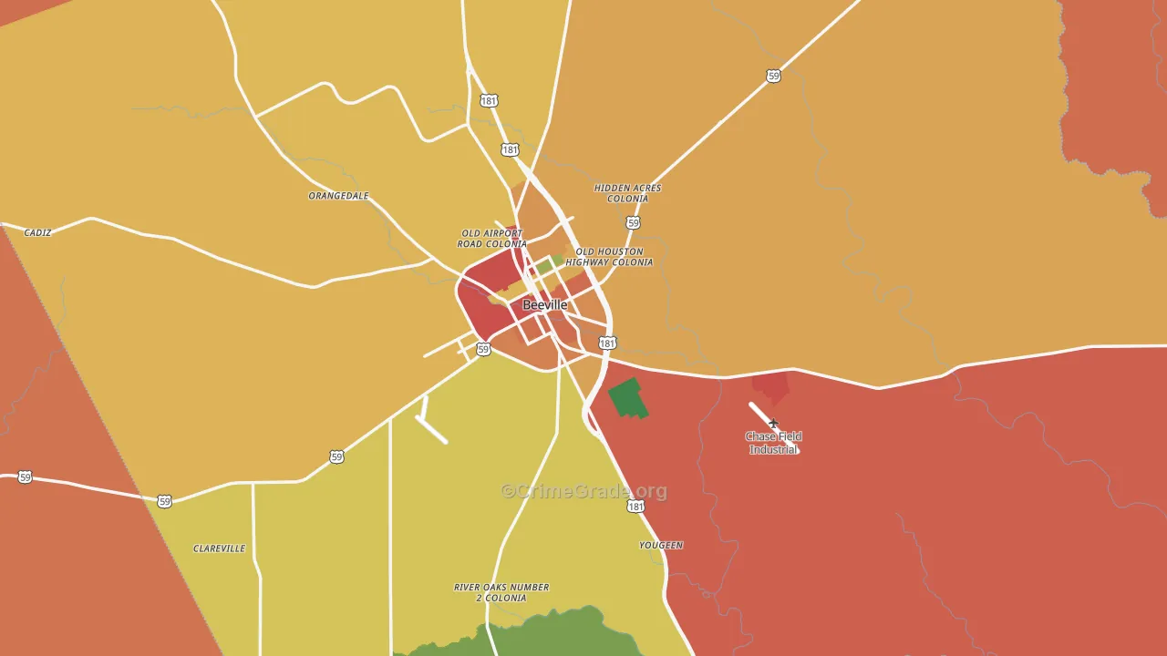 Bee County, TX Map of Theft Rates