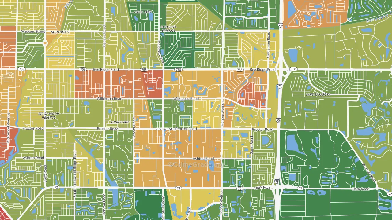 Bee Ridge, FL Map of Theft Rates