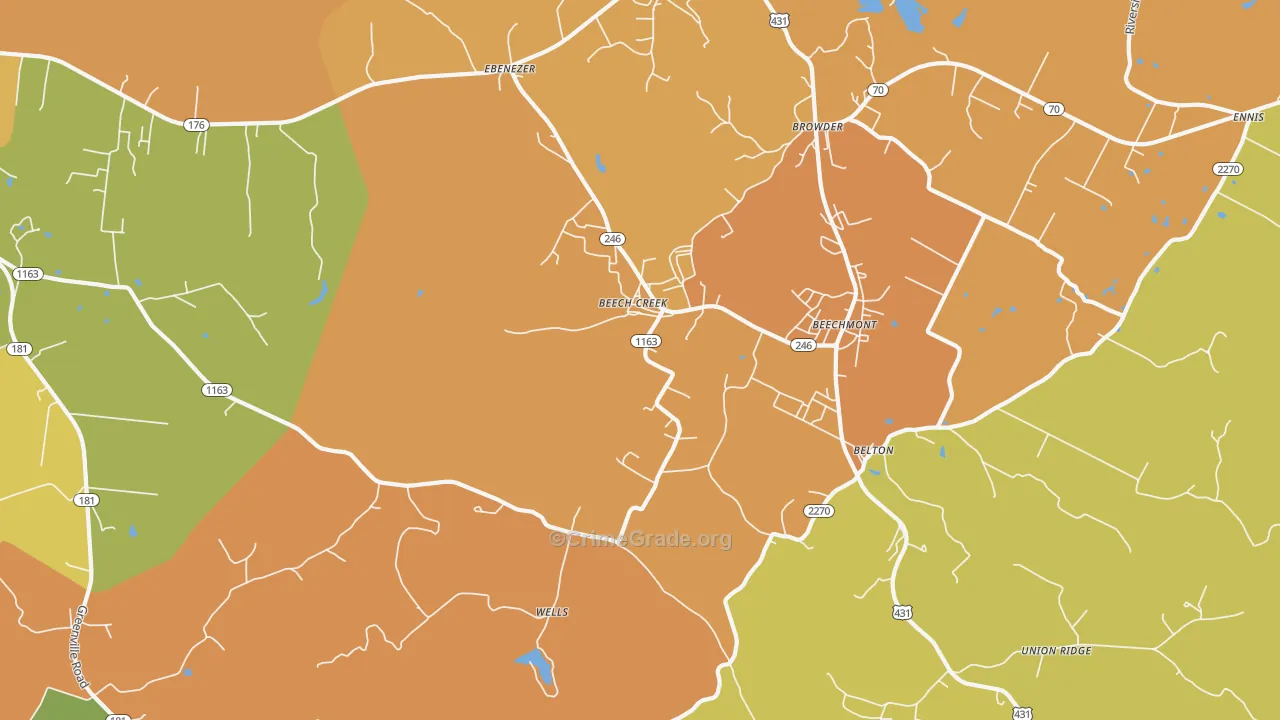 Beech Creek, KY Map of Theft Rates