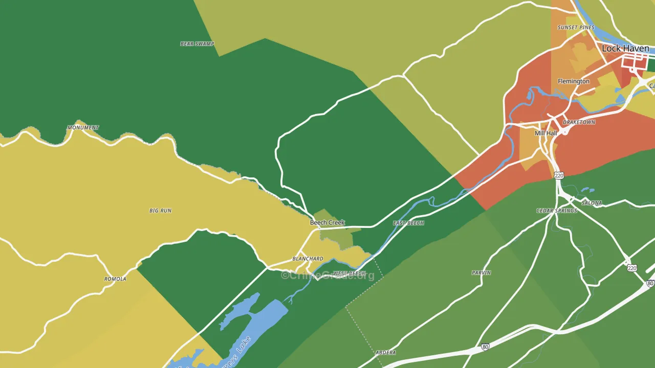 Beech Creek, PA Map of Theft Rates