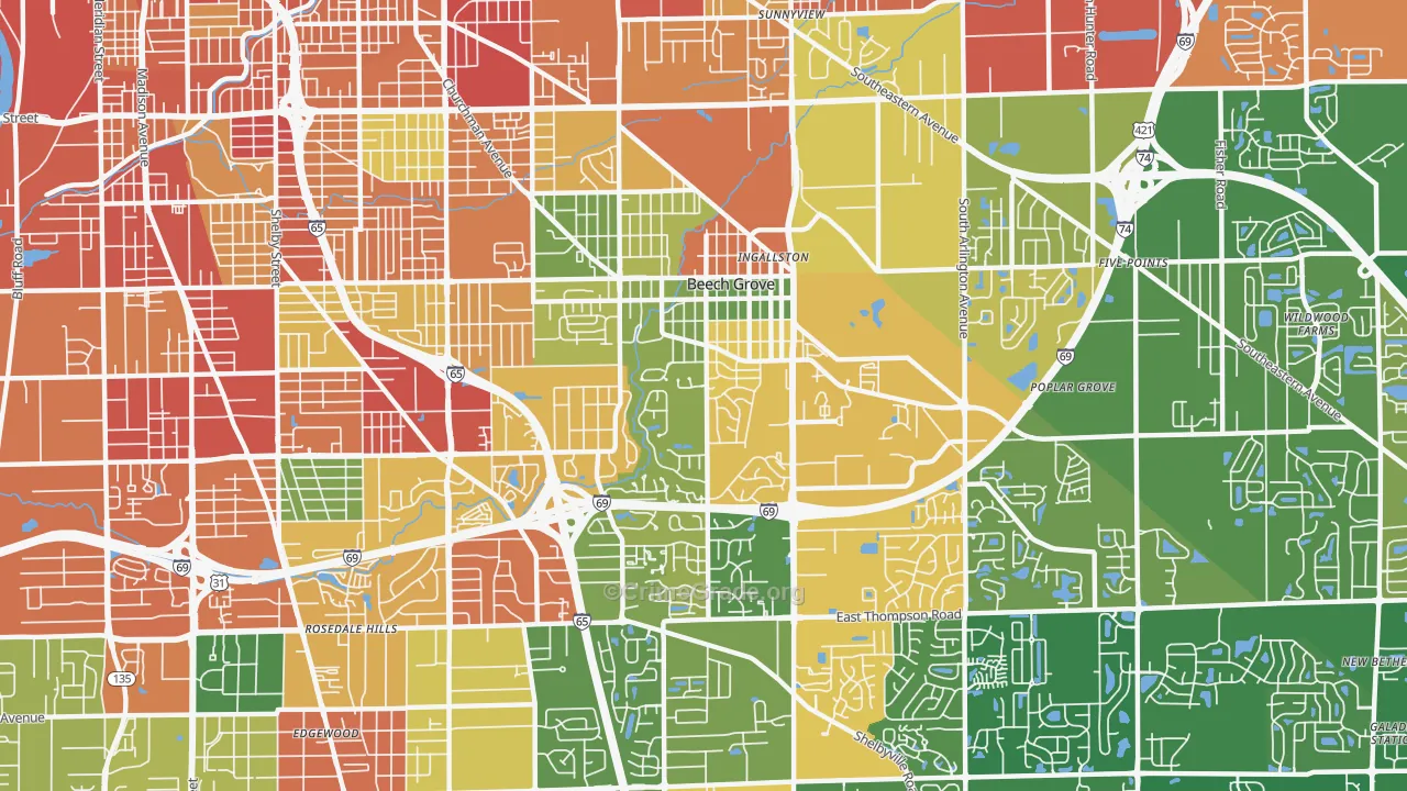 Beech Grove, IN Map of Theft Rates