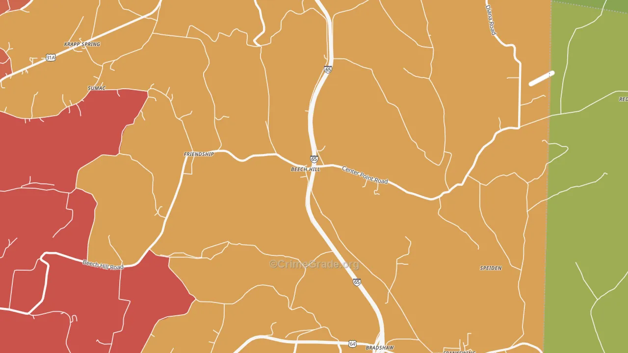 Beech Hill, TN Map of Theft Rates