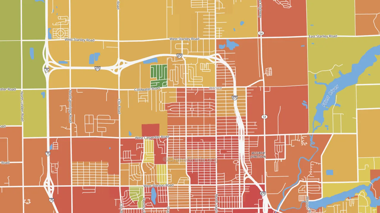 Beecher, MI Map of Theft Rates