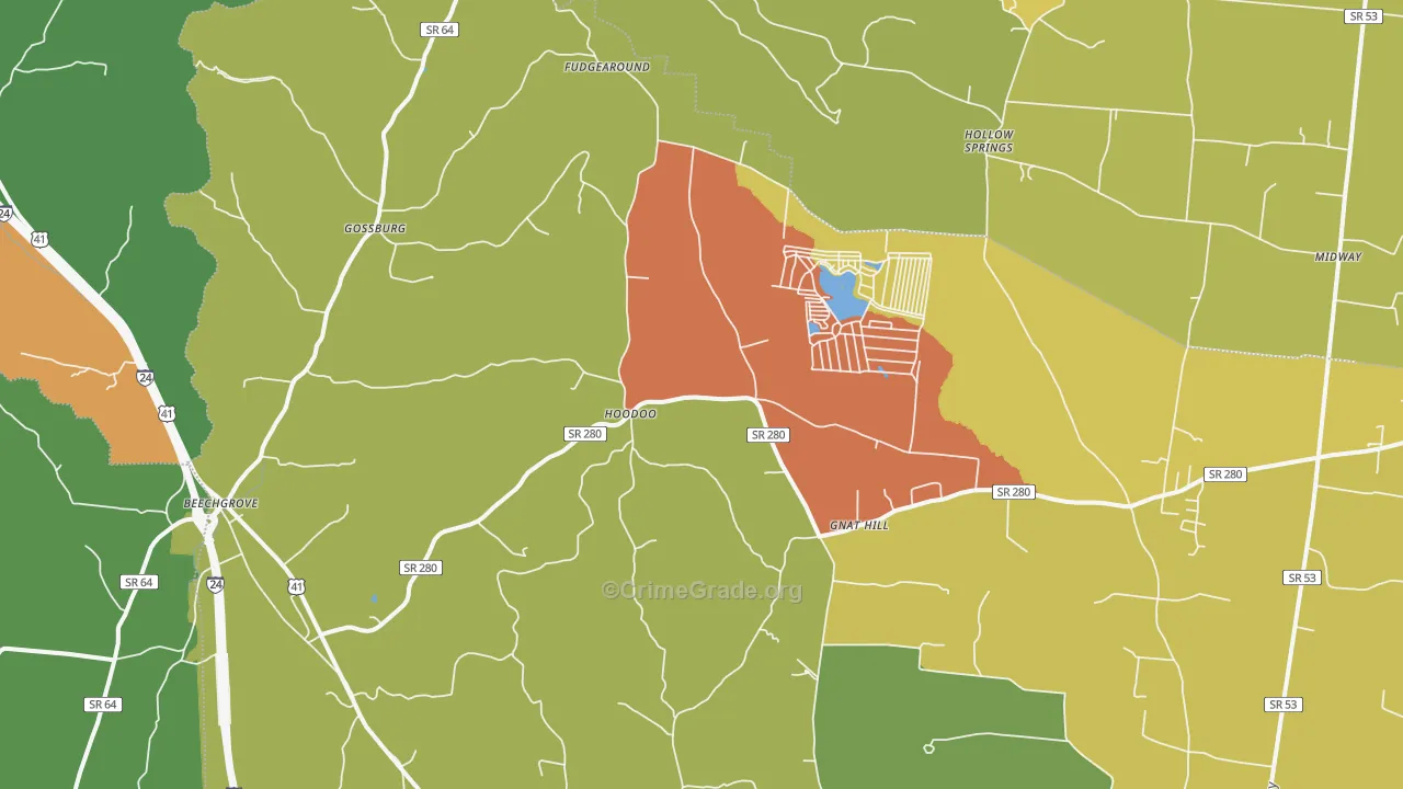 Beechgrove, TN Map of Theft Rates