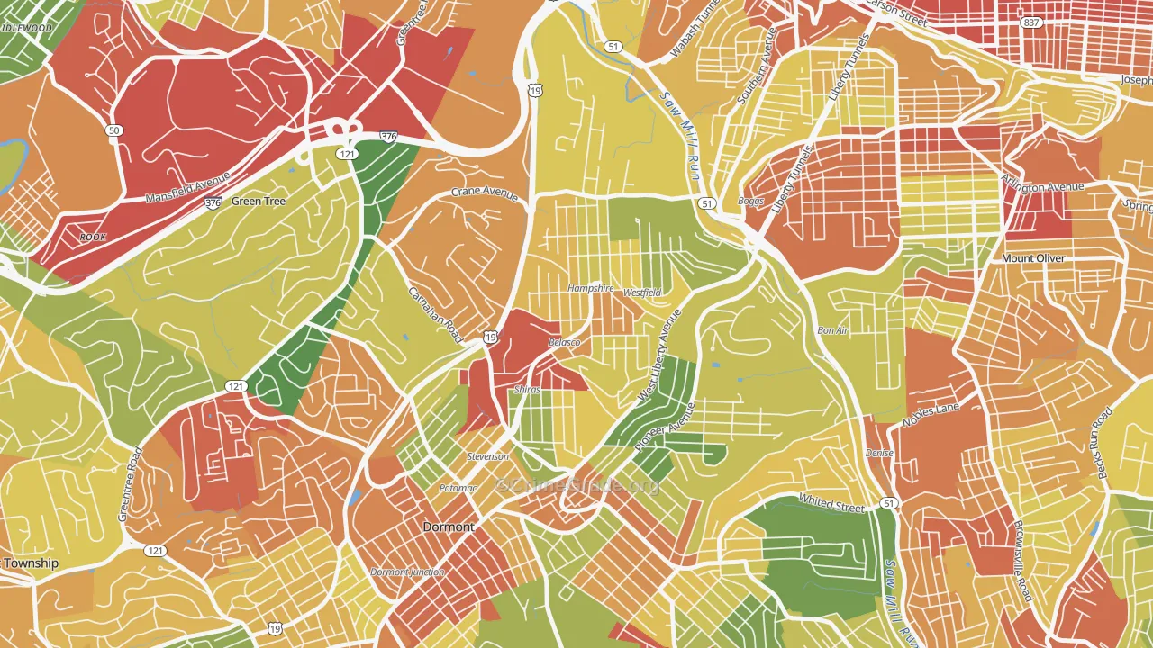 Beechview, Pittsburgh, PA Map of Theft Rates