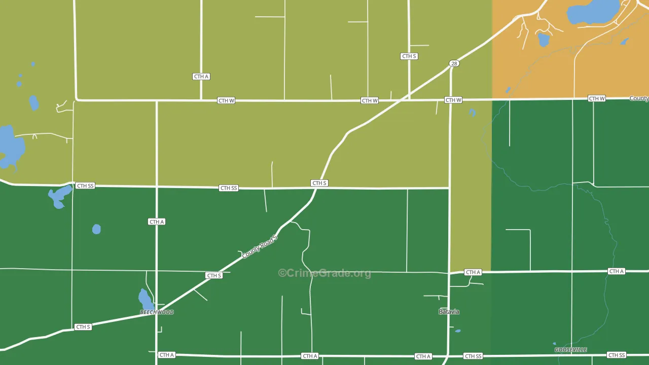 Beechwood, WI Map of Theft Rates
