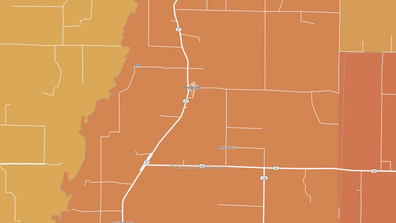 Beedeville, AR Map of Theft Rates