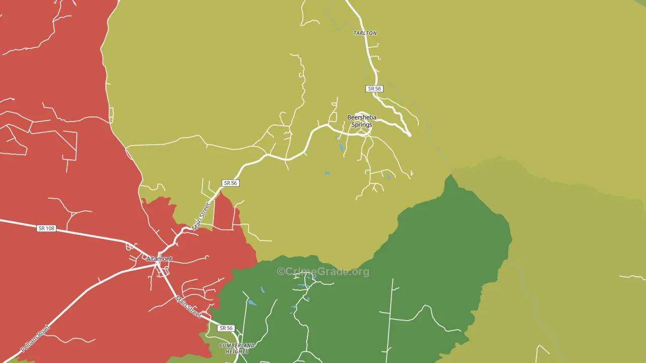 Beersheba Springs, TN Map of Theft Rates