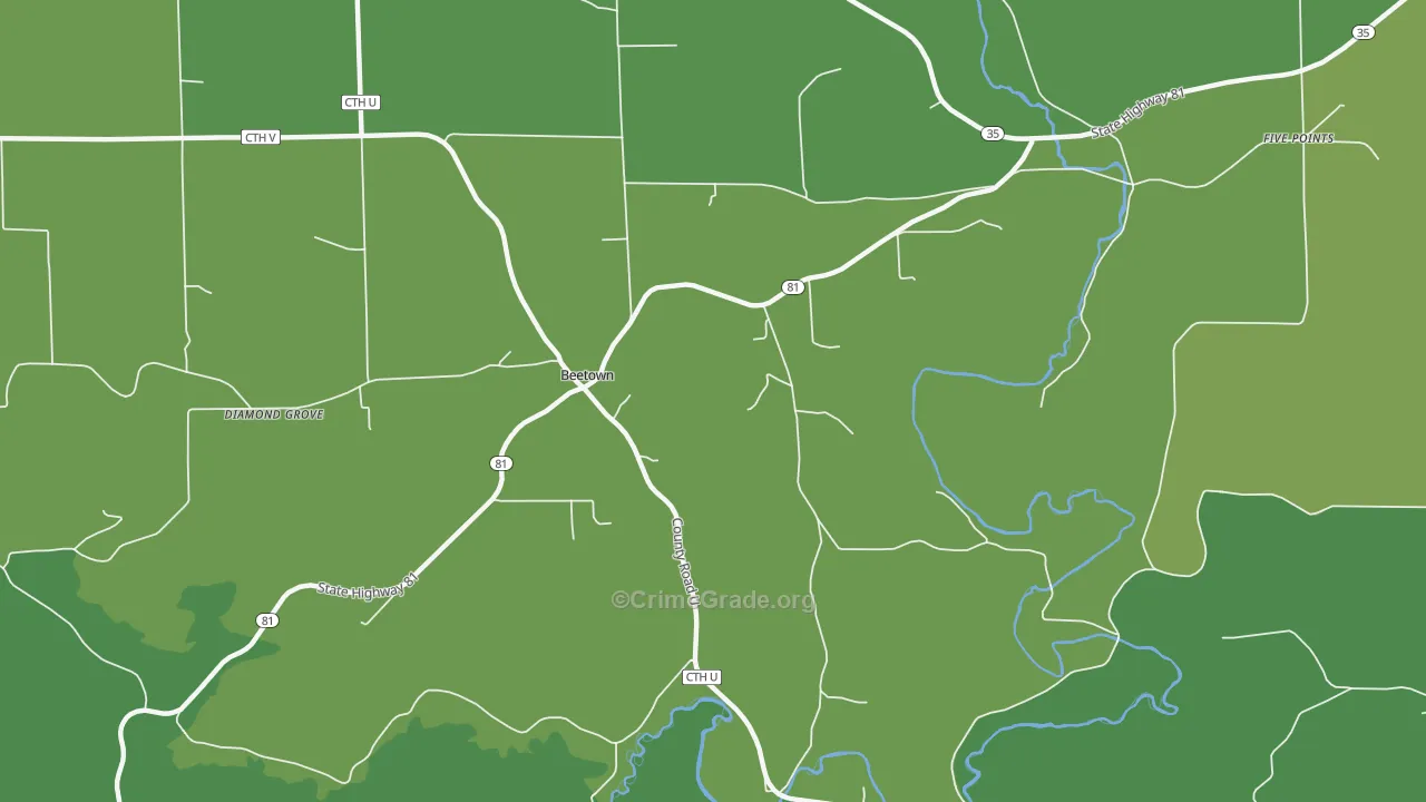 Beetown, WI Map of Theft Rates