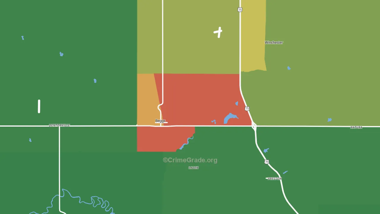 Beggs, OK Map of Theft Rates